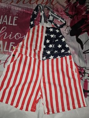 Kids American Flag Stripe Shortalls - Red, White & Blue